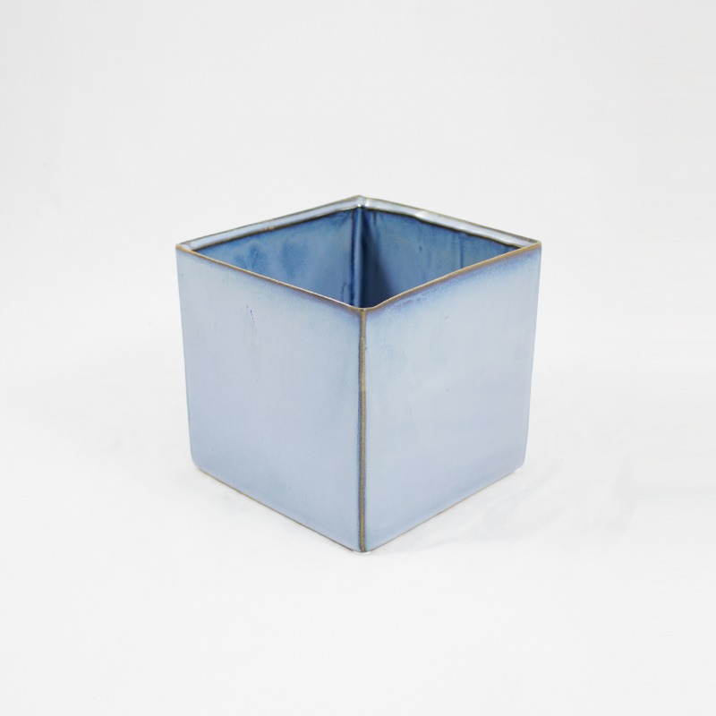 Cubo Cerâmica Azul com rebordo em dourado 16x16cm