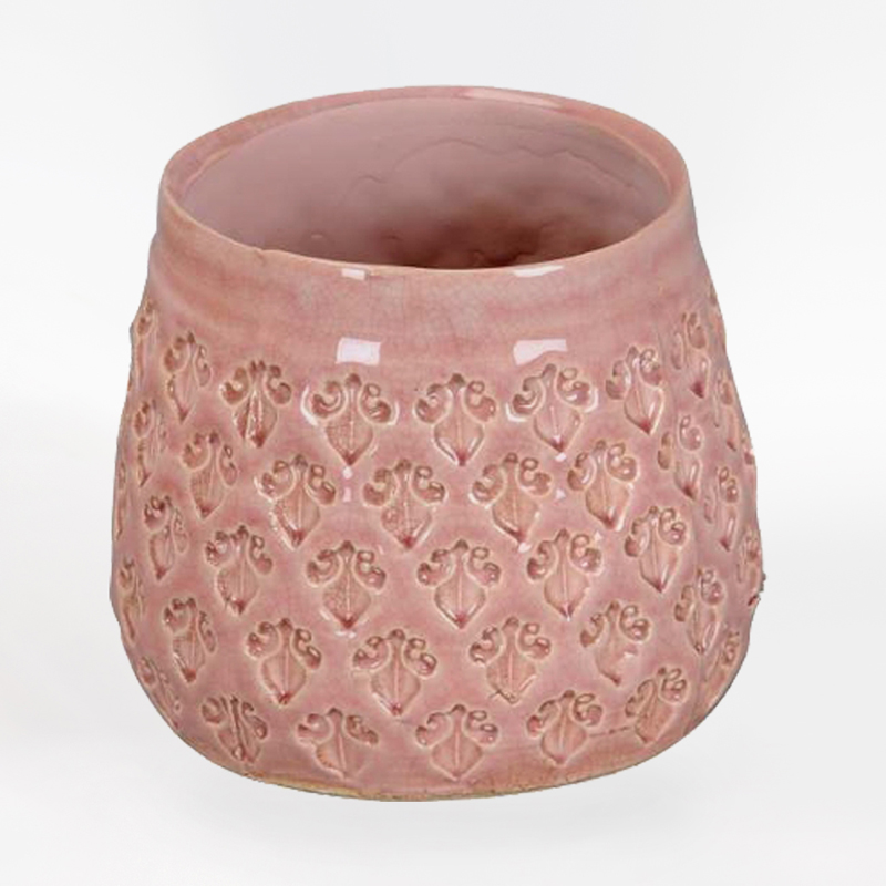 Vaso Cerâmica relevo 15 x9cm Rosa velho