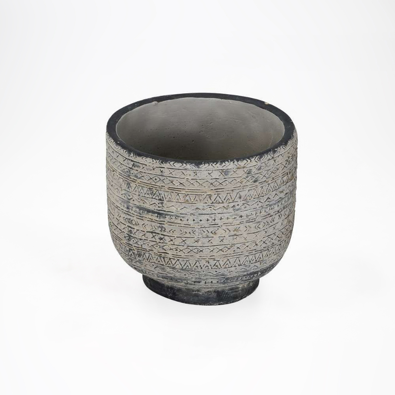 Vaso Cerâmica com Relevos - Antracite	14cm