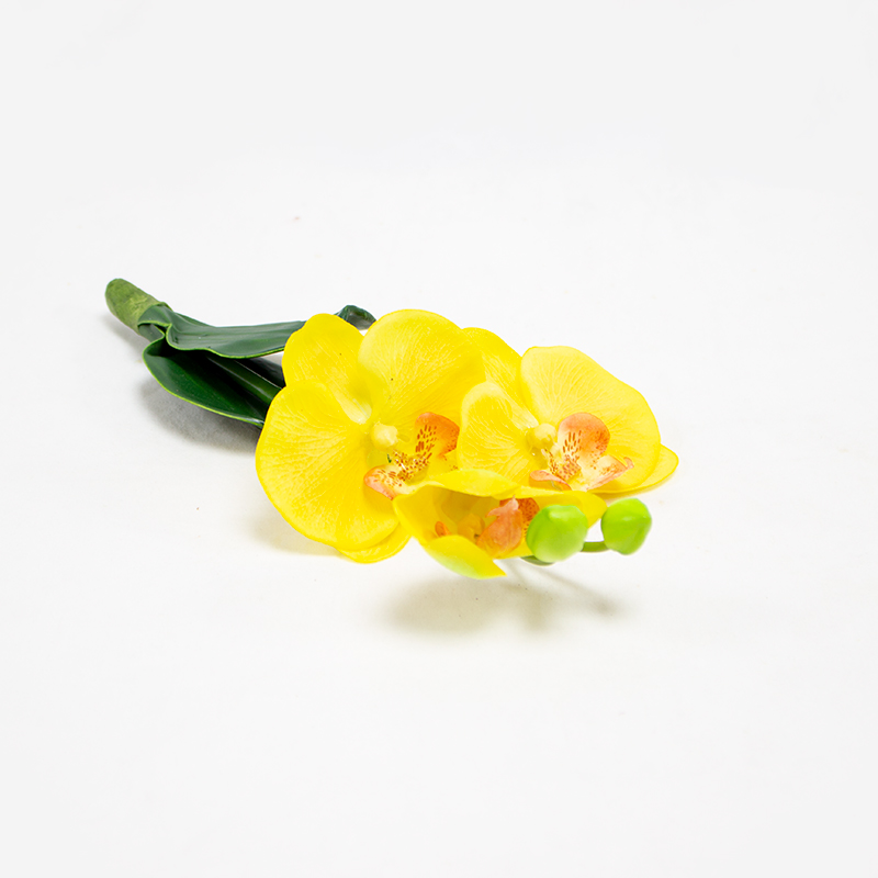 Phalaenopsis Artificial Amarelo com Folhas - 20cm
