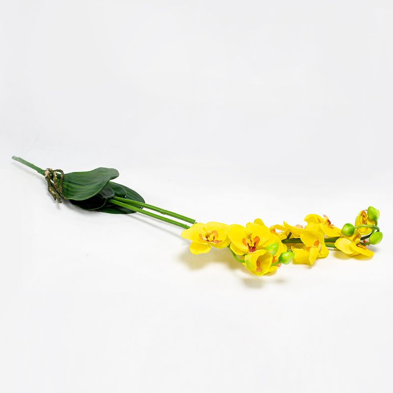 Phalaenopsis Artificial Amarela com Folhas - 60cm