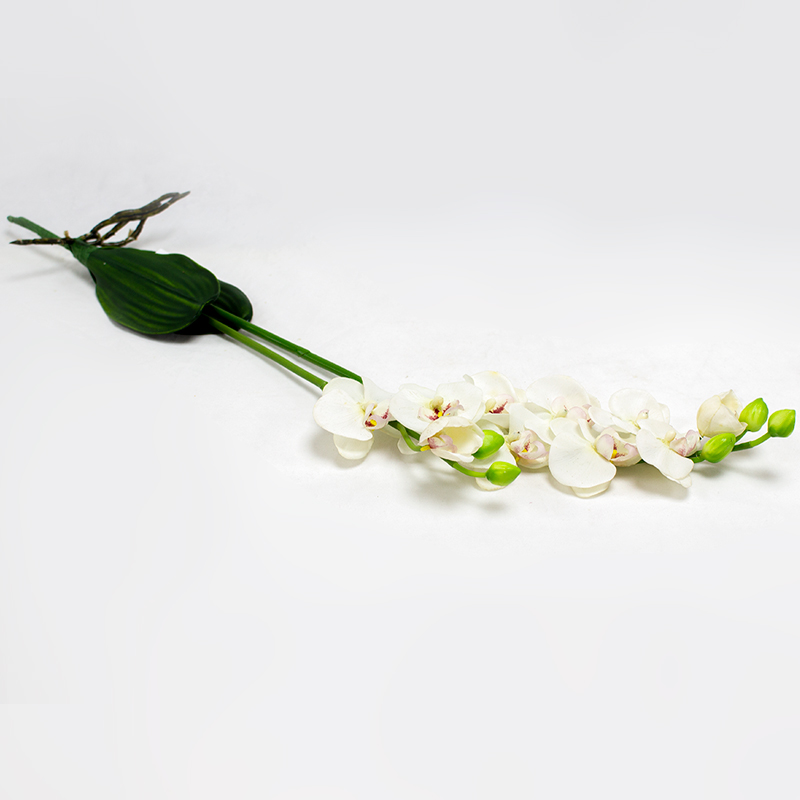 Phalaenopsis Artificial Branca com Folhas - 60cm