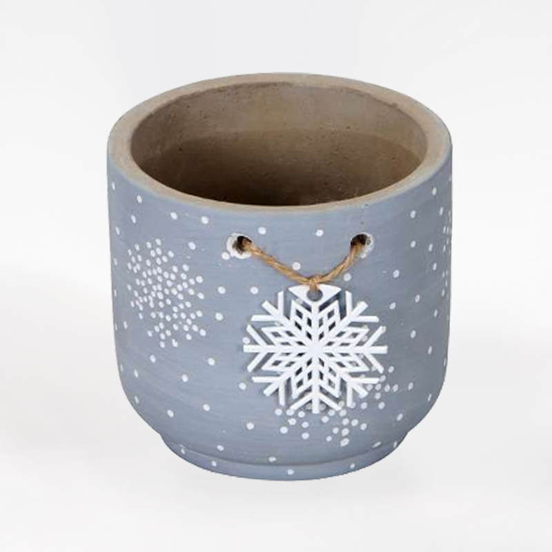 Vaso Cer&acirc;mico com flocos de neve&nbsp;
