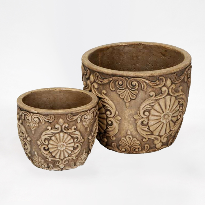 Conjunto vasos cer&acirc;micos com decora&ccedil;&atilde;o em relevo&nbsp;