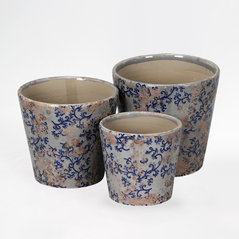 conjunto vasos cer&acirc;micos com padr&atilde;o de azulejo antigo