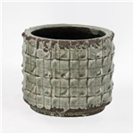 Vaso Cer&acirc;mica aos Quadrados - Verde-Cinza