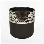 Vaso Cer&acirc;mico Preto com ornamento a cor Prata&nbsp;