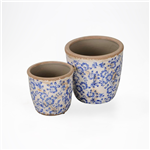 Conjunto Vaso Cer&acirc;mica azul e branco