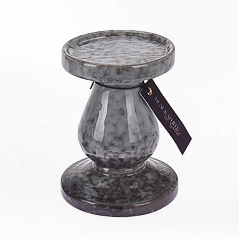 Candelabro Cer&acirc;mica Cinza Vitrificado -&nbsp;12cm