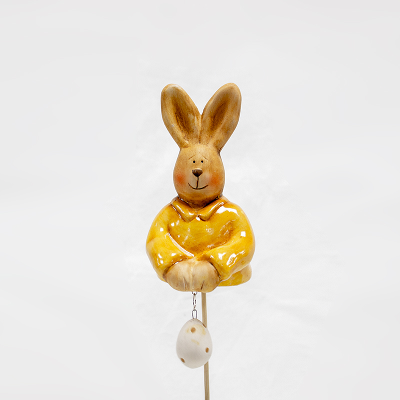 Pick Coelho Cerâmica Amarelo - Com Ovo 16x7cm