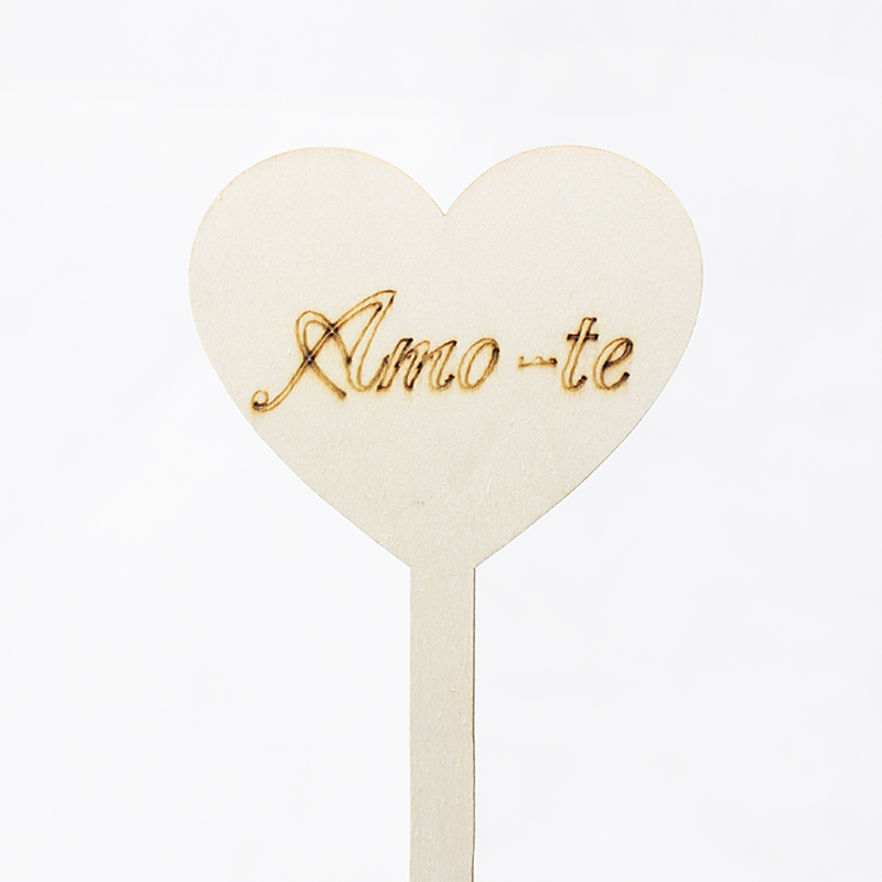 Pick Madeira Coração Amo te 8 cm ( 6 Un.)
