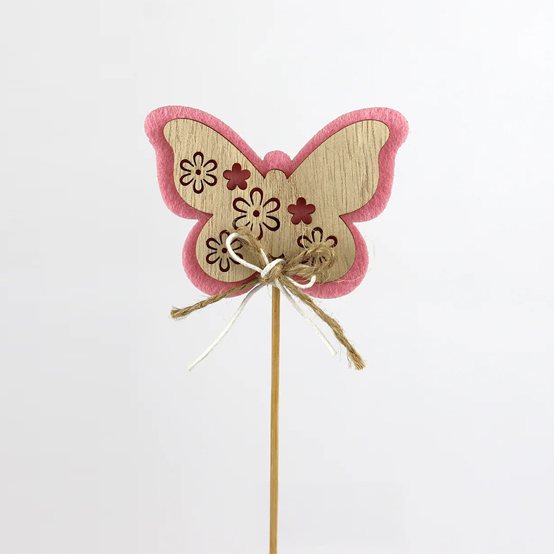 Pick Borboleta Rosa 8cm  (6Un)