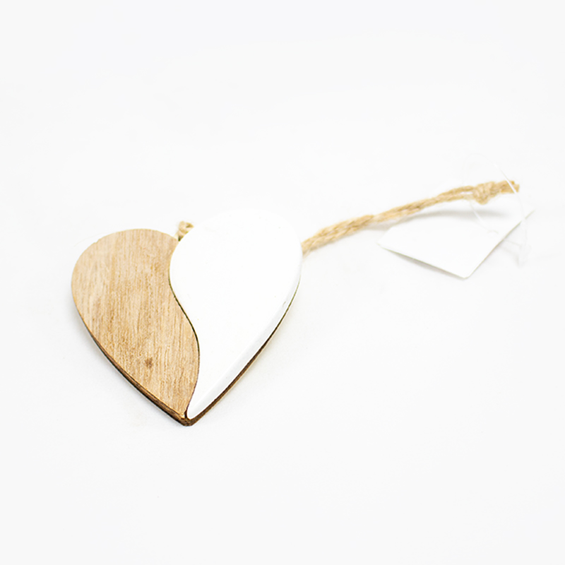 Coração Mad. Pendurar N/Branco (Un)