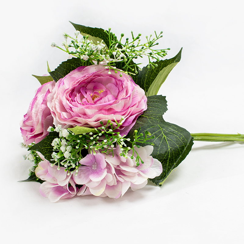 Bouquet de Ranunculus com Hortensias - Malva 32 cm