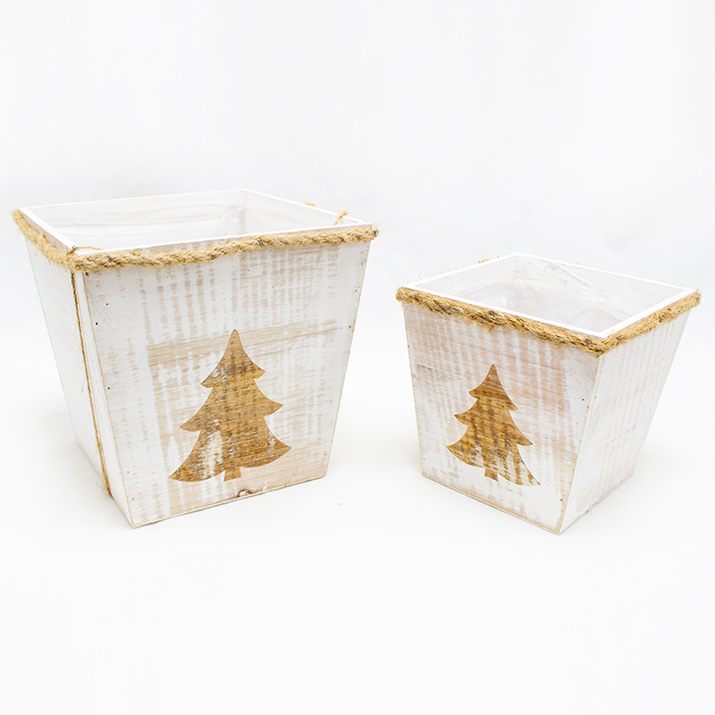 Base de Madeira 18 x 18cm Branca/ Arvora de Natal (2Un)