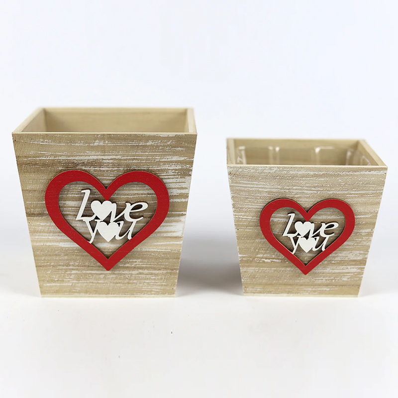 Conj. Base Mad. C/Coração +Love You 13x13x13cm (2 Un)