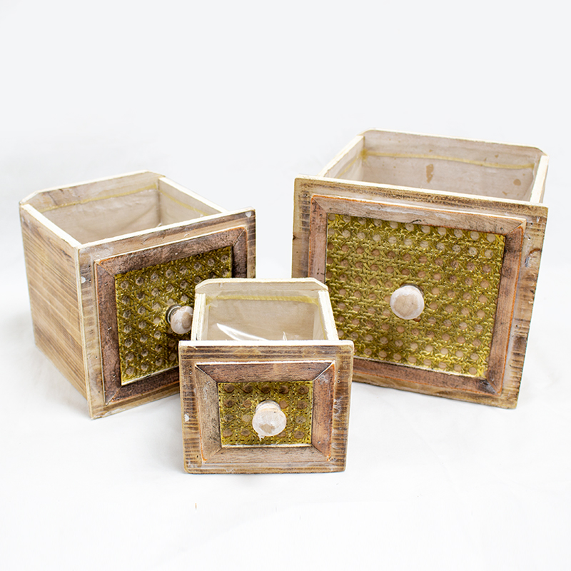 Gaveta Madeira 20 x18cm Castanha / Verde ( 3un )