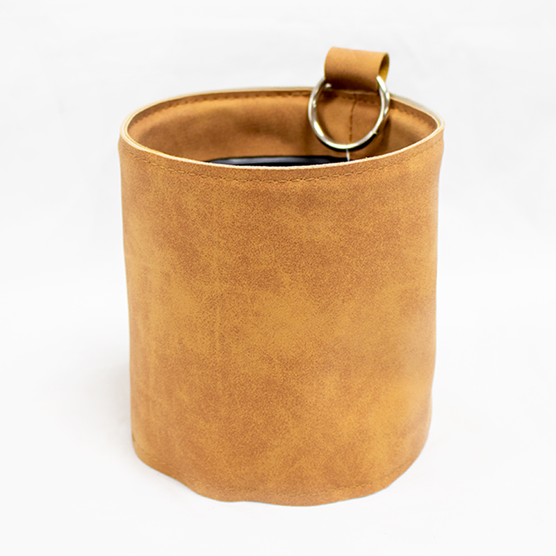 Base Redonda de Pele e plastico 12.5 x 14cm Camel