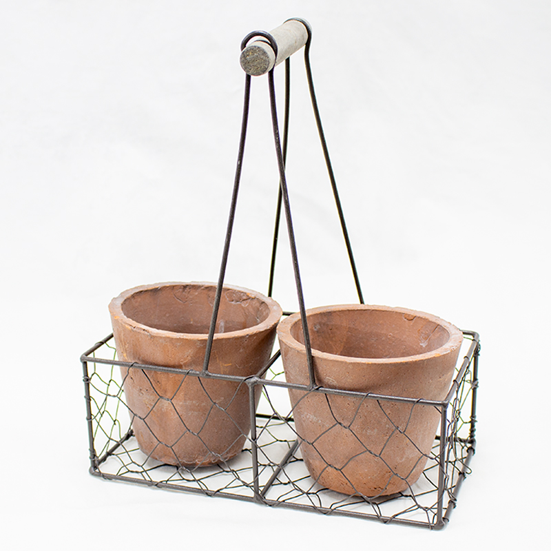Base Cesta Arame C/2 vasos de barro