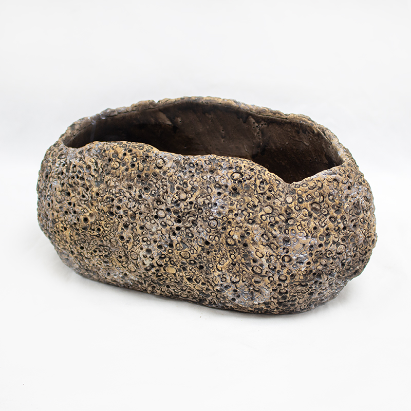 Base Cer. Oval C/Relevo  28x16x14cm  Castanho