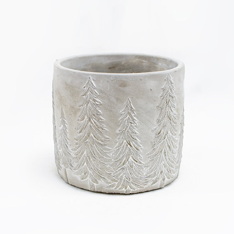 Vaso de Cimento com gravura de Pinhal 13cm