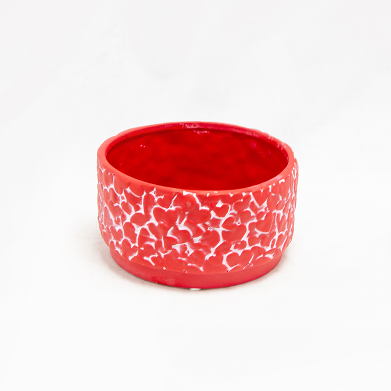 Vaso Cerâmica Vermelho com Corações  14x8 cm