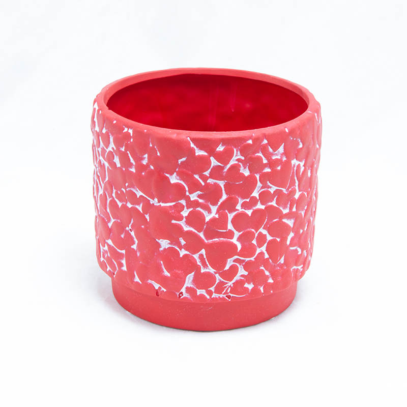 Vaso Cerâmica Vermelho com Corações  13x12 cm