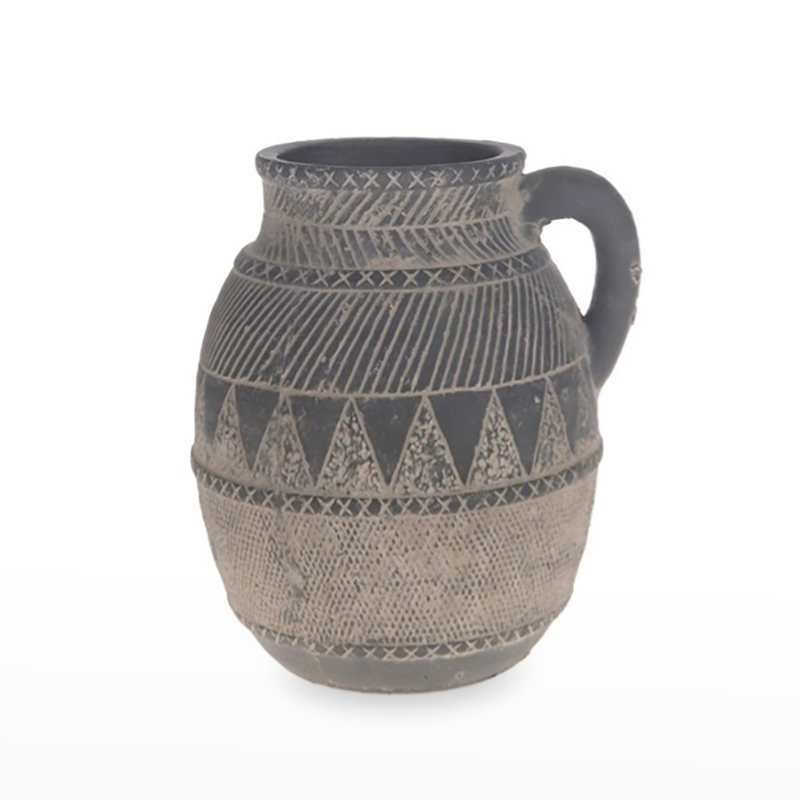 Jarra Cerâmica com relevo de Folhas - Castanho-Ouro