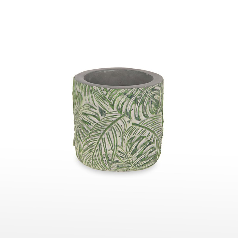 Vaso Cimento com Folhas Verde