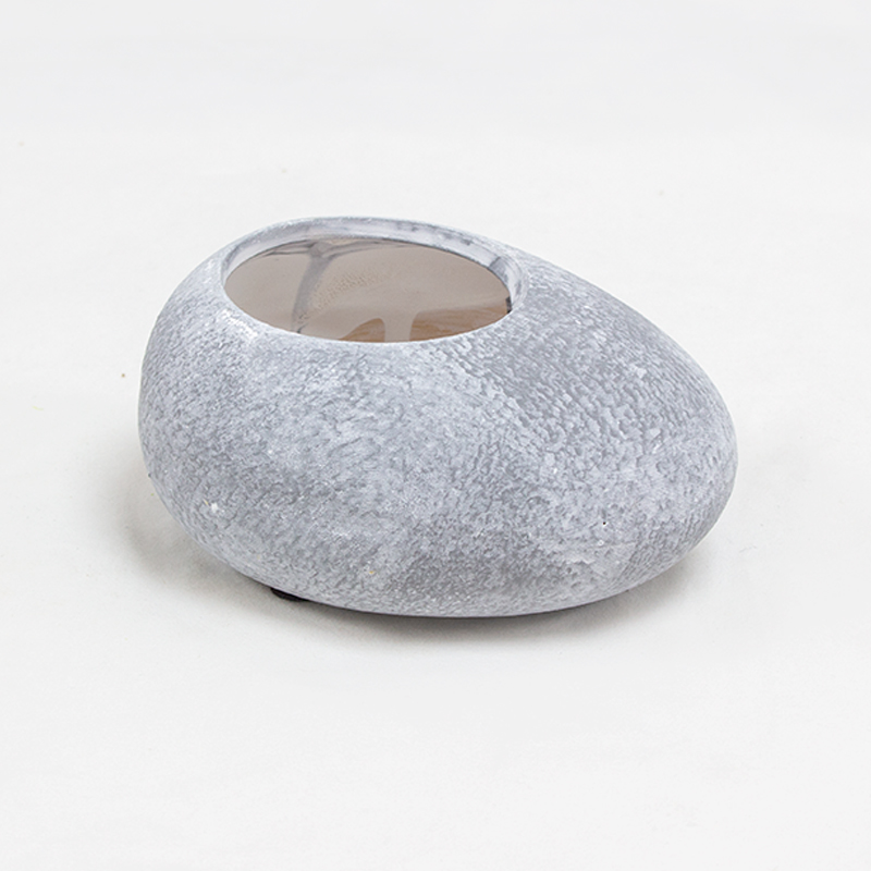 Pedra Cerâmica Vaso 12 x 5cm Cinza