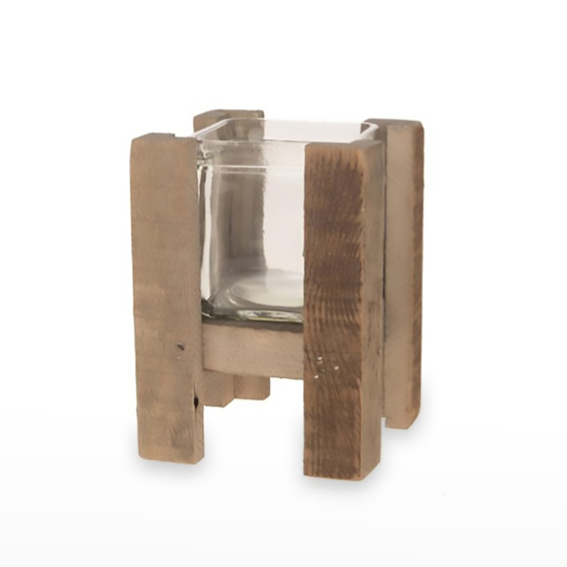 Lanterna de Madeira e Vidro 10 x14  Natural