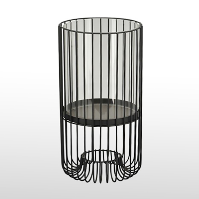 Lanterna Metal Barras Pretas e Vidro 16x30cm