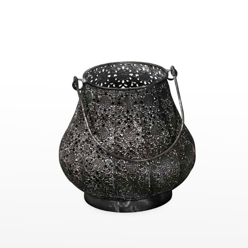 Lanterna Metal C/Flores 17x16 Cinza Escuro