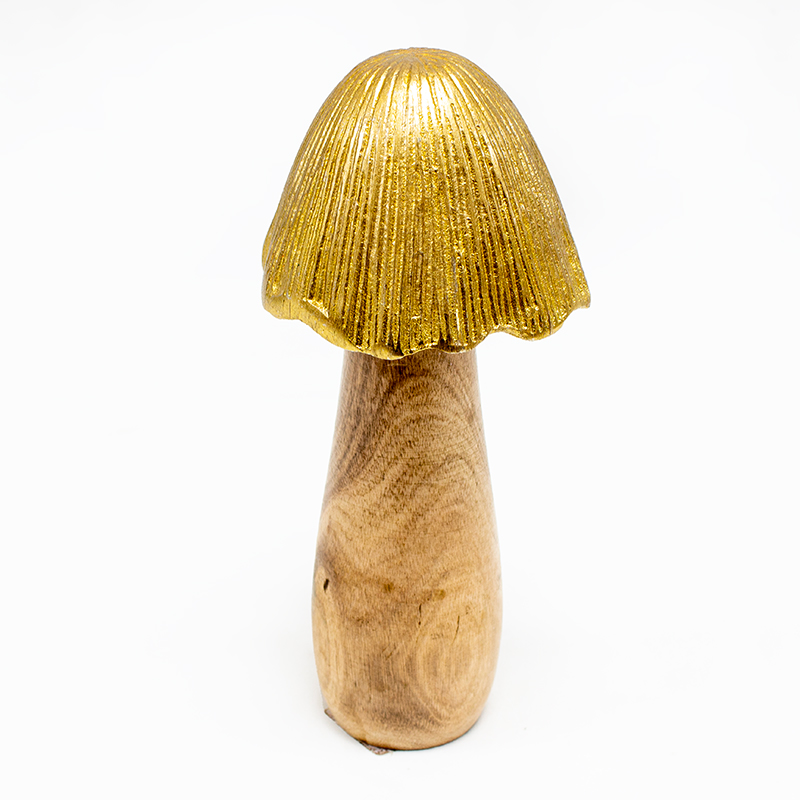 Cogumelo de Madeira - 10 x 20cm Dourado