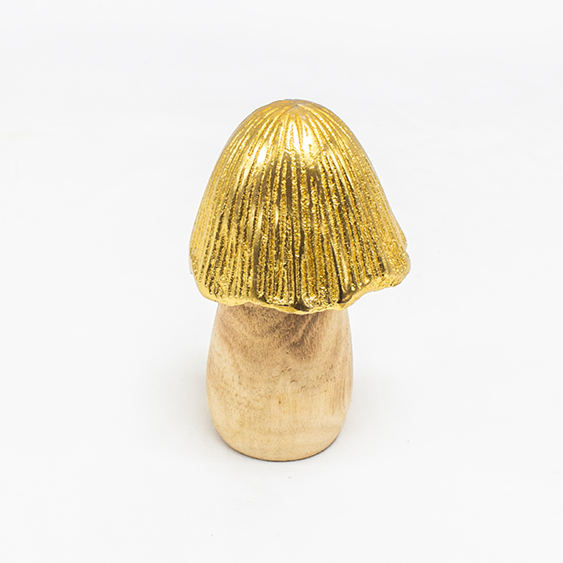 Cogumelo de Madeira - 7 x 15cm Dourado