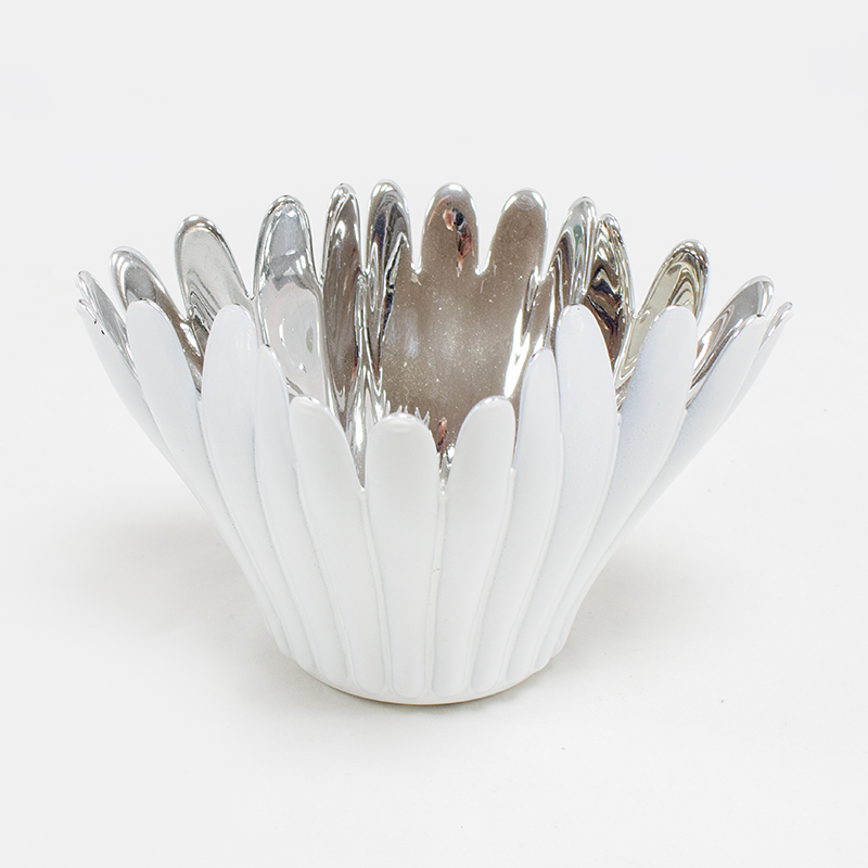 Castiçal Vidro  - Branco/Prata