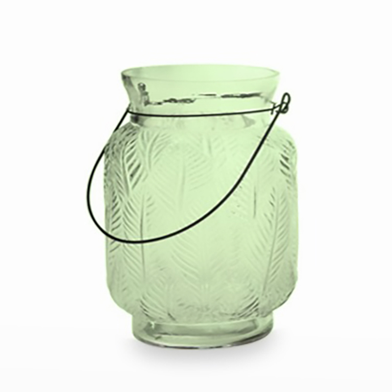 Lanterna Vidro C/Folhas 14x19 Verde