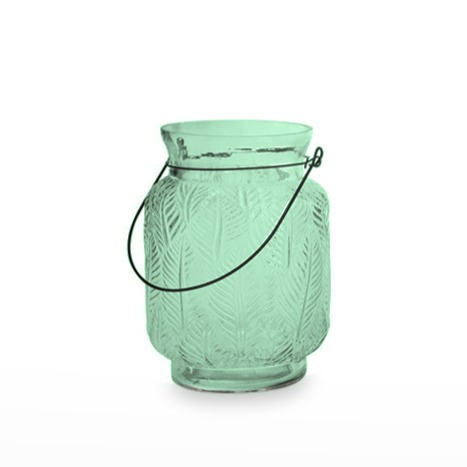 Lanterna Vidro C/Folhas 14x19 Azul