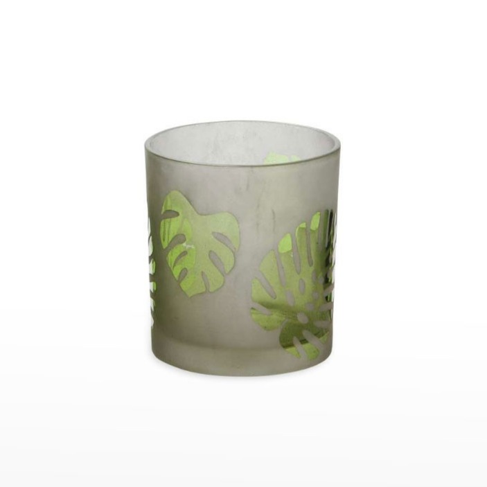 Lanterna Vidro Folha Monstera 8x9 Branco