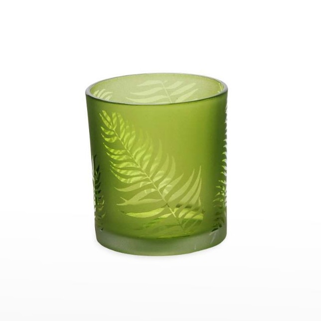 Lanterna Vidro Folha Feto 8x9 Verde