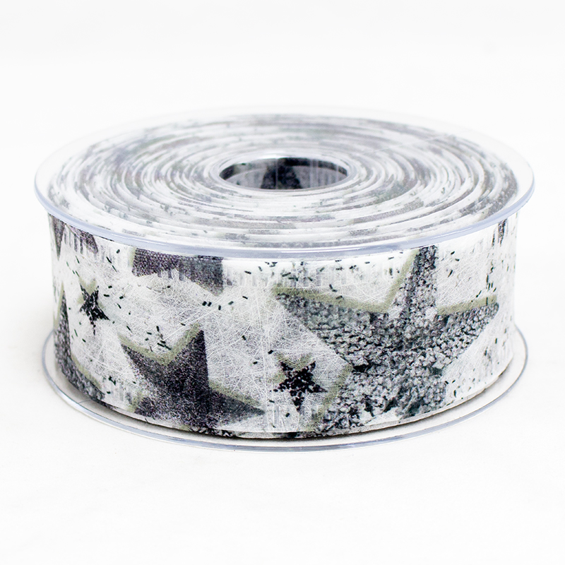 Fita Decofibra Estrelas de Natal 40mm x 25mt - Prata