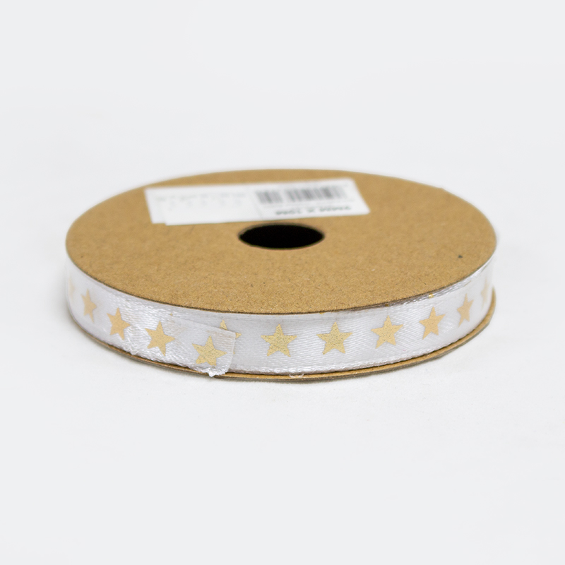 Fita Estrelas 9mm x 10m Branca e Ouro