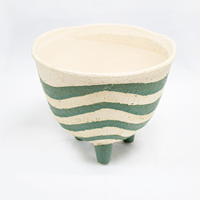 Vaso Cerâmica Riscas Verdes/ Creme 18 x14cm