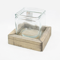Cubo de Vidro 10cm C/ Base madeira