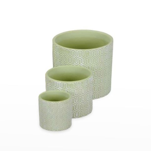 conjunto Vaso Cer&acirc;mica  - Menta/Branco