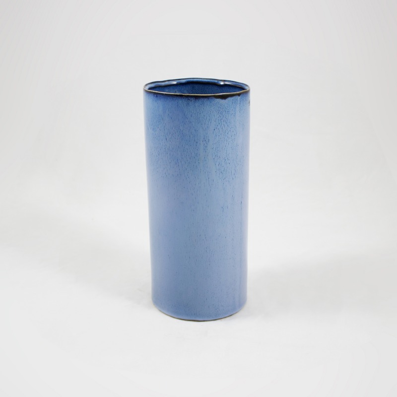 Cilindro Cer&acirc;mica Azul com rebordo em dourado