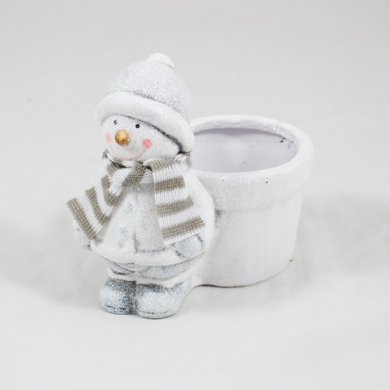 Vaso Cer&acirc;mica com boneco de neve