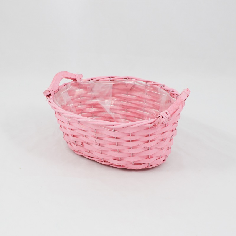 Cesto de verga cor de rosa com asas