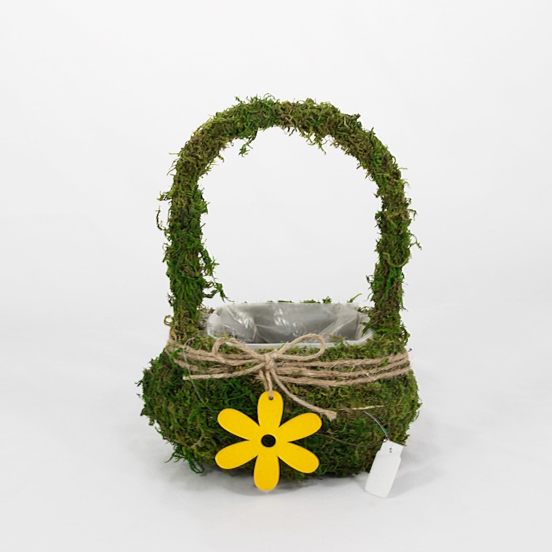 Cesto com flor decorado com Musgo