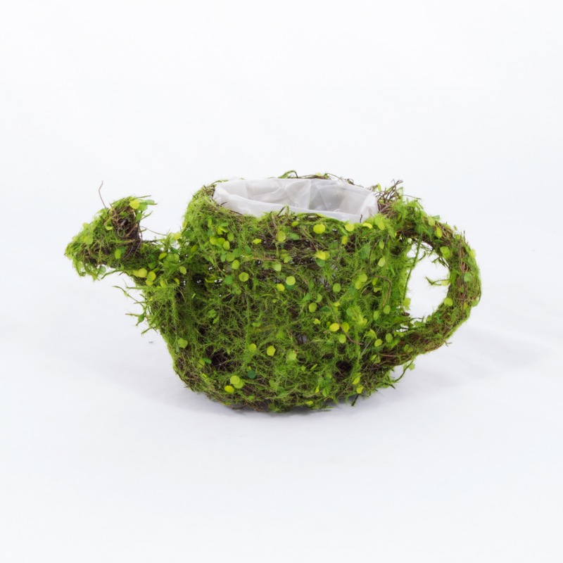 Cesto em forma de regador decorado com Musgo